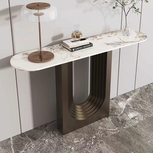 意式轻奢高端大理石奢石玄关桌别墅酒店走廊条案端景台超窄玄关柜