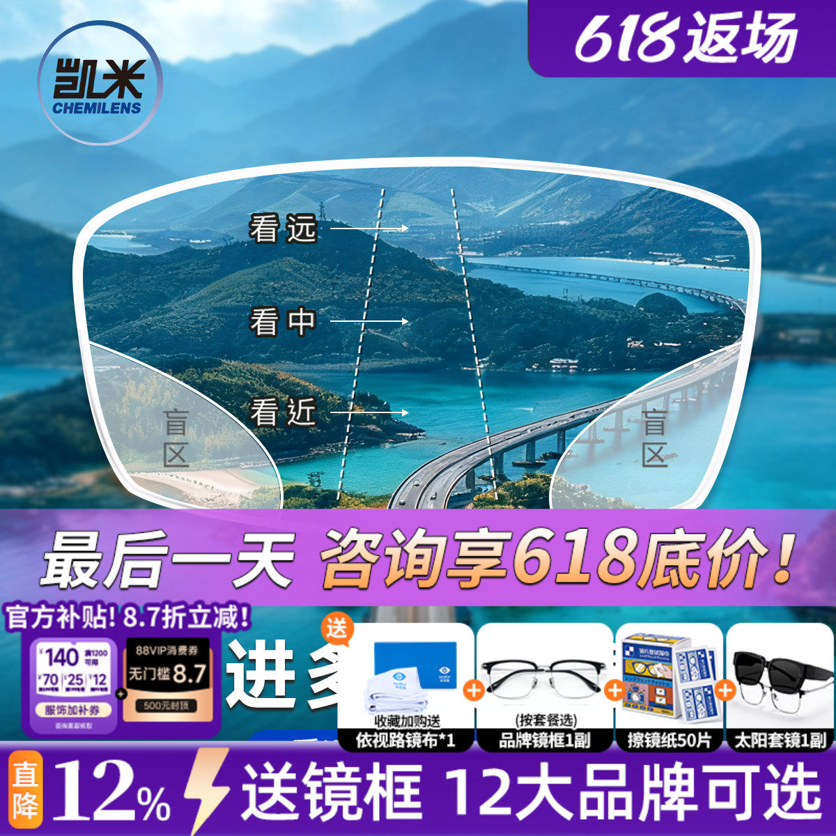 凯米内渐进U6防蓝光老花镜片