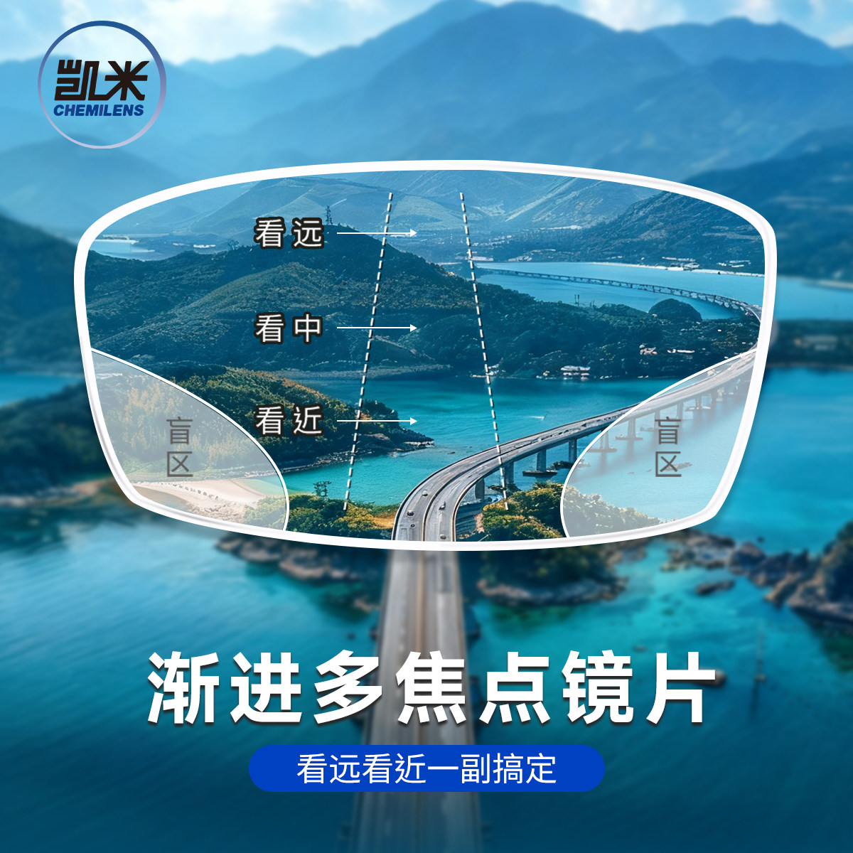 凯米内渐进U6防蓝光老花镜片