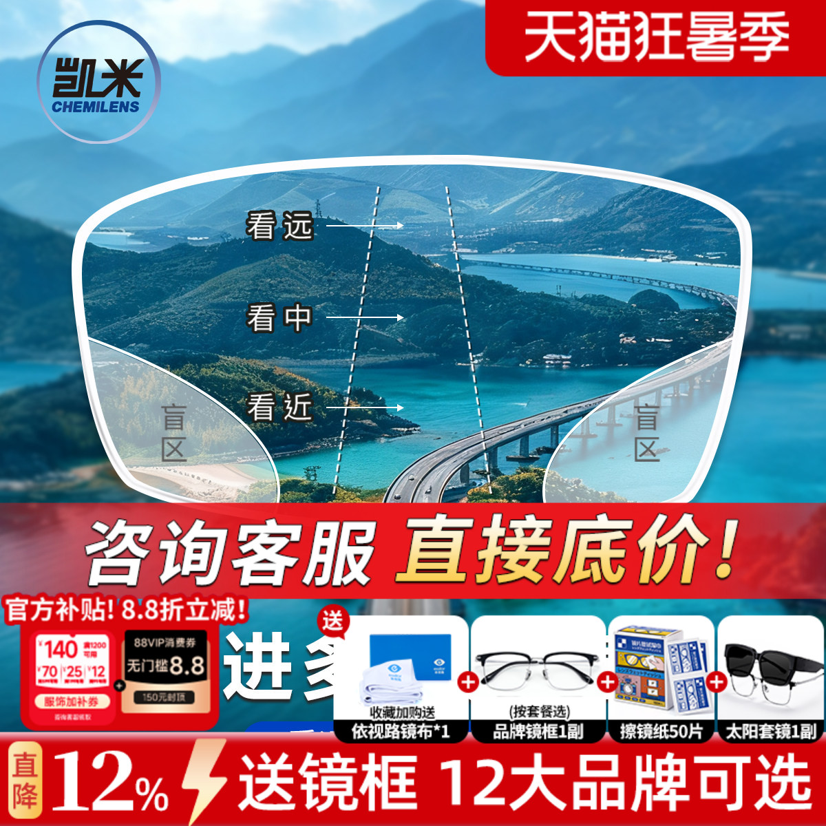 凯米内渐进U6防蓝光老花镜片