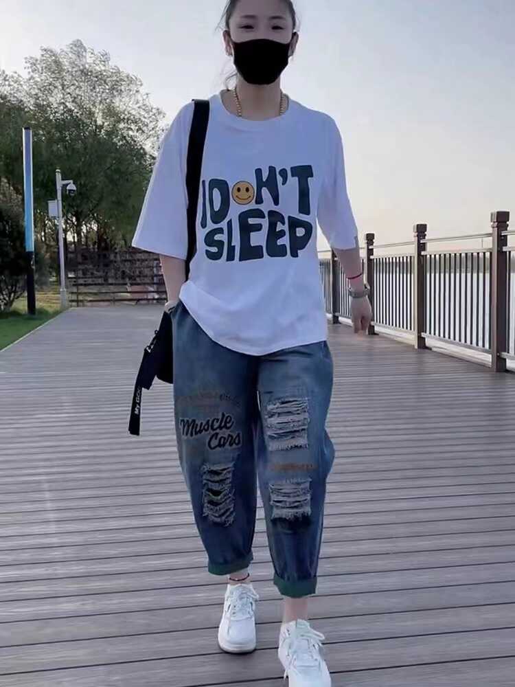 显瘦牛仔哈伦裤纯棉2024年夏季