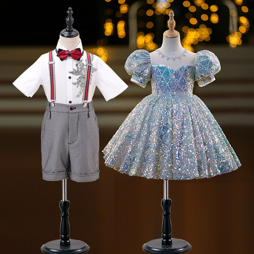 儿童合唱演出服男女童亮片礼服