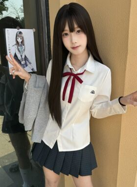 长袖jk衬衫基础款学生制服刺绣上衣学院风抗皱内搭白色衬衣女