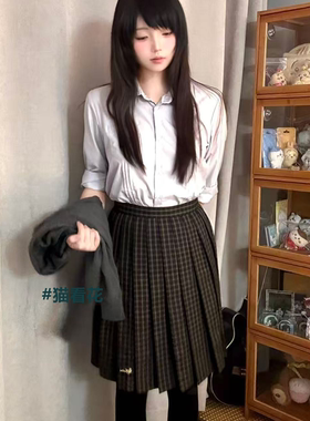 猫看花原创 秋郁格裙TR面料黄色秋冬小细格校供感百褶裙jk裙制服