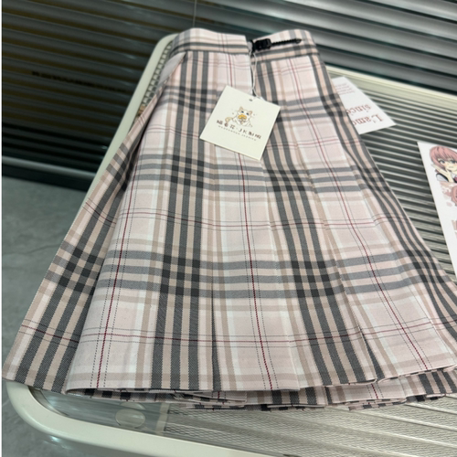 猫看花jk制服【素颜】原创格裙女百褶裙裙子浅粉TR面料时尚学院风