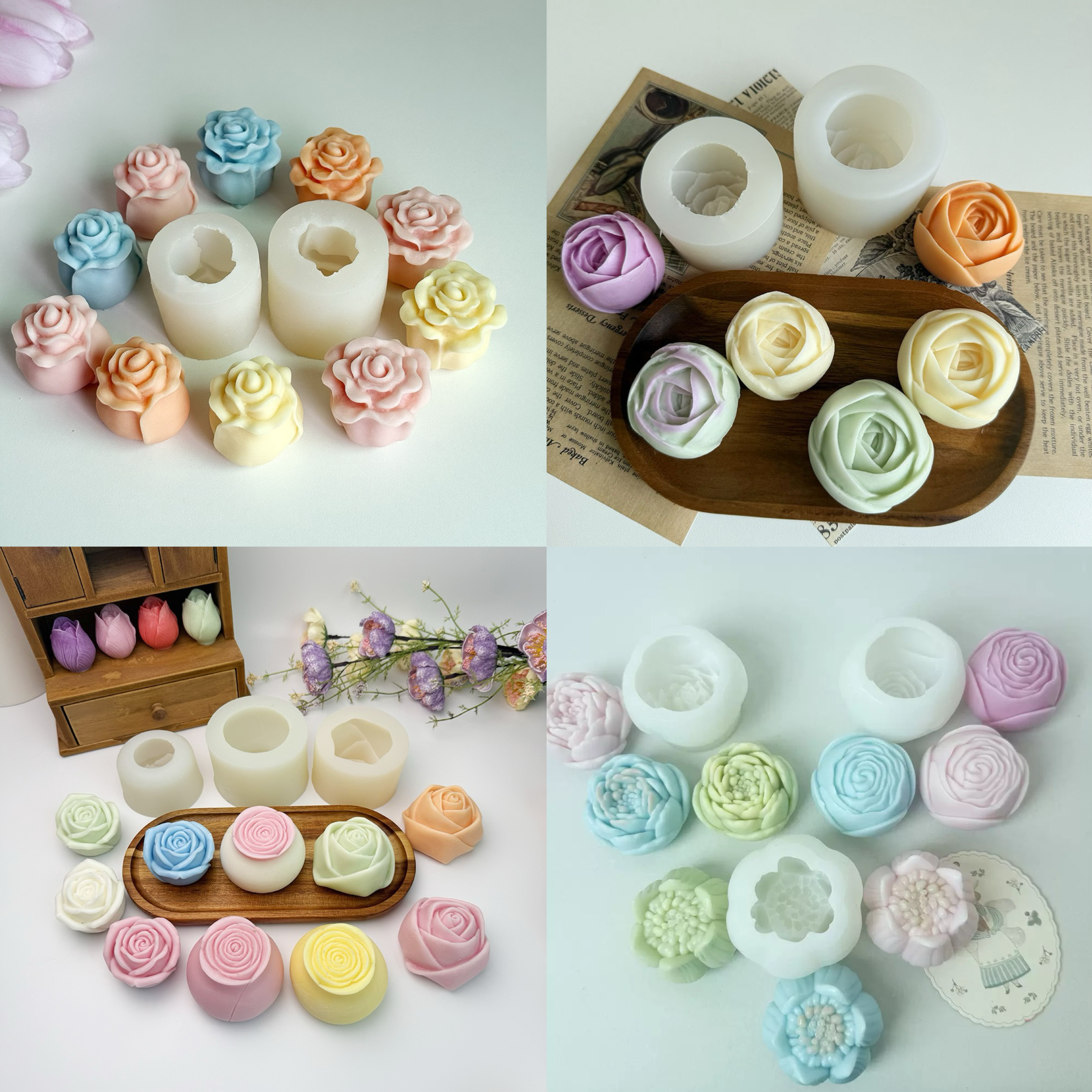 立体玫瑰花硅胶模具香薰蜡烛冰块DIY模具