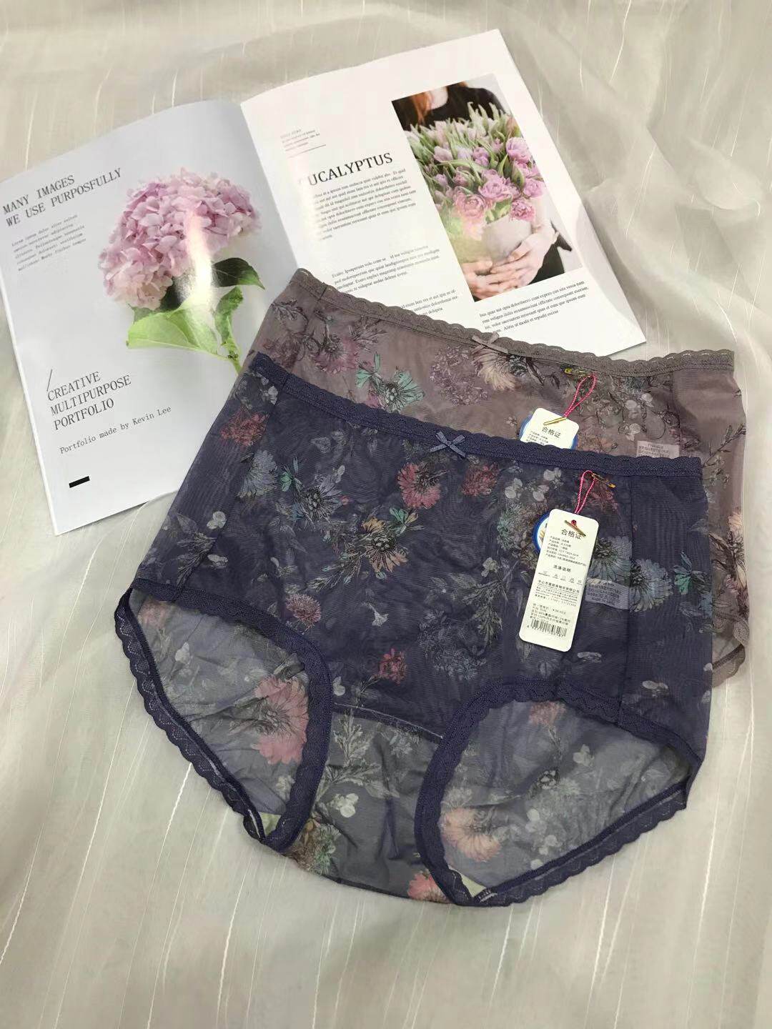 法莉雅女性感蕾丝高腰加大无痒纱轻薄柔软舒适三角透气细网纱内裤