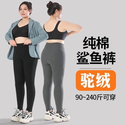 纯棉加肥加大码鲨鱼裤女外穿胖mm加绒特厚棉裤抗寒保暖瑜伽打底裤