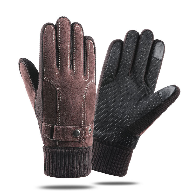 N007猪皮手套男士加绒保暖电动车骑行防风触屏秋冬季真皮手套AA08