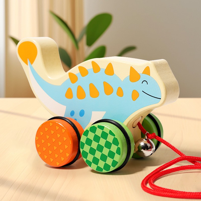 拖拉学步玩具儿童宝宝木制拉线拉绳手拉车1-3岁鳄鱼鸡狗狗拉绳车