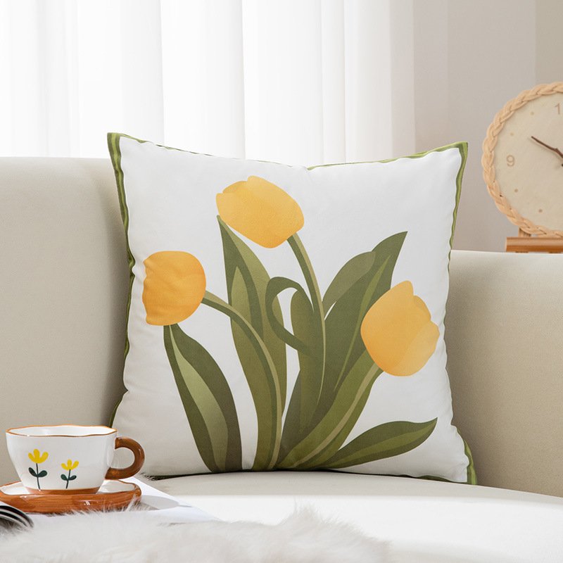 荷兰绒抱枕简约花朵小清新印花客厅靠枕办公室靠垫靠背沙发抱DD75