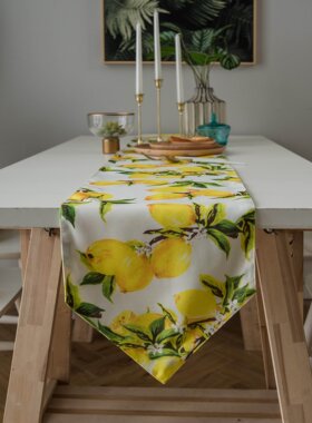 桌旗黄色柠檬印花田园植物餐桌电视柜茶几双层餐垫床旗DD35