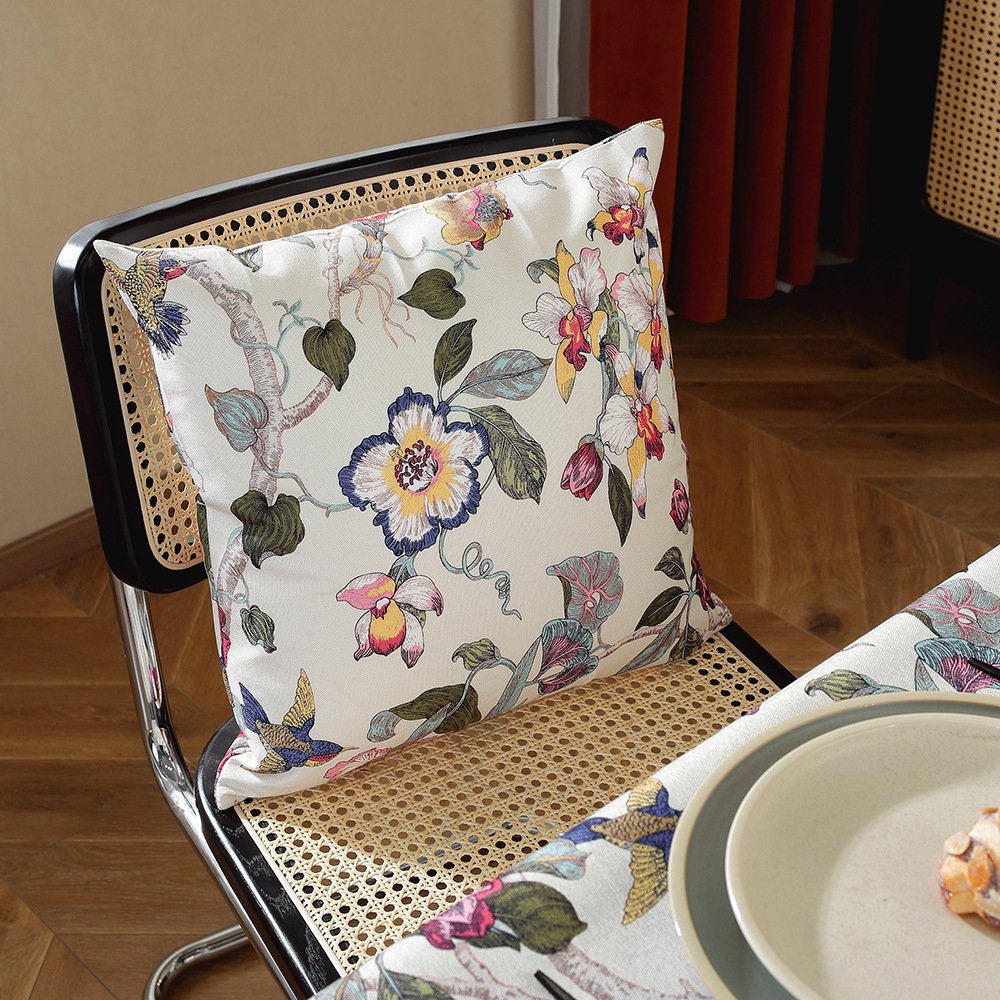 新中式抱枕套棉麻风花鸟印花床头软包靠垫办公室靠枕客厅沙发DD06