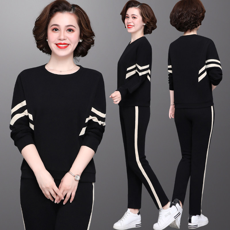 中年妈妈秋装长袖薄款卫衣夏中老年运动套装女春秋洋气大码两件套