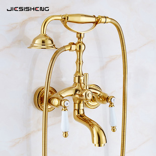 金色淋浴器冷热水瀑布仿古铜顶喷全铜套装 大淋浴花洒套装 欧式 洁具