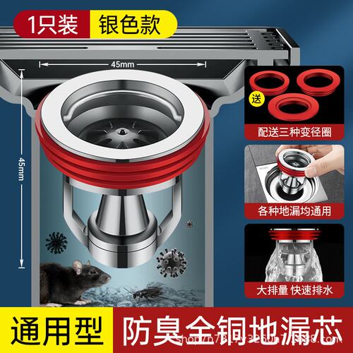 全铜地漏防臭器卫生间内芯下水管道防返臭堵臭防虫防反味通用SS03