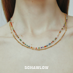 SCHAWLOW肖洛 精细素链可叠戴金珠锁骨链女款项链