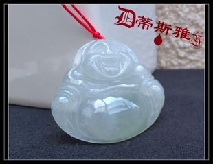 洪福奇宝~蒂斯雅~天然正装淡绿色冰种缅甸挂件佛祖玉石吊坠水润好