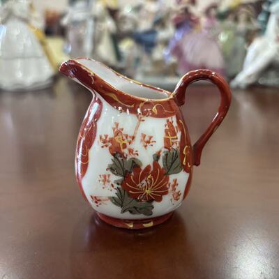 日本中古收藏瓷器 九谷赤绘手绘花卉水壶 小瓷壶摆件 迷你奶壶