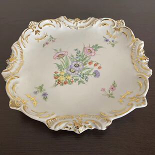 MZ Dresden 德累斯顿花边手绘盘  描金手工瓷赏盘 装饰摆件碟