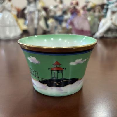 则武 Noritake 日本百年收藏瓷器 手绘描金风景糖碗糖缸 摆件瓷碗