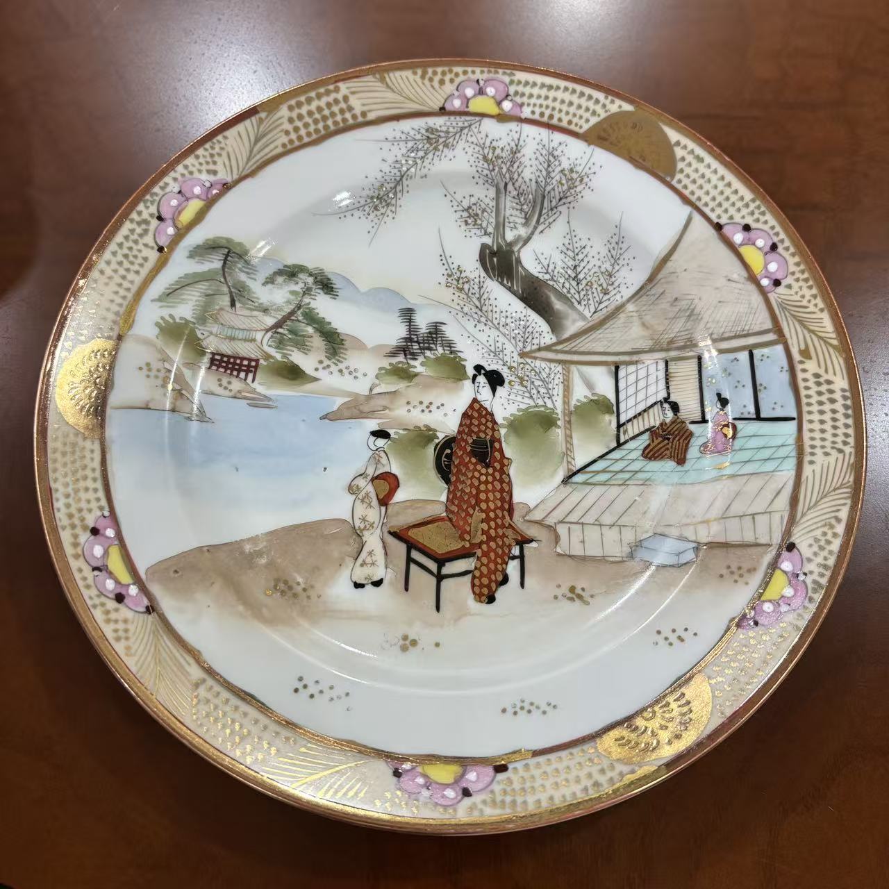 織田造 日本早期明治 九谷织田 描金手绘人物风景题材收藏盘 赏盘