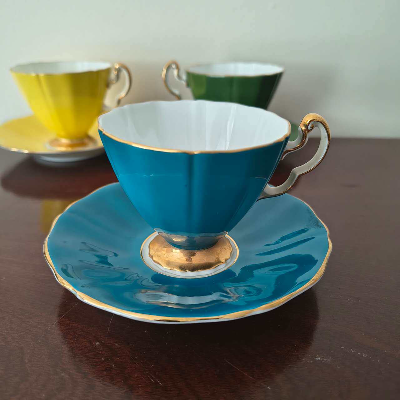 Adderley 皇家阿德利英国中古稀有单色釉下午茶杯 收藏鎏金咖啡杯