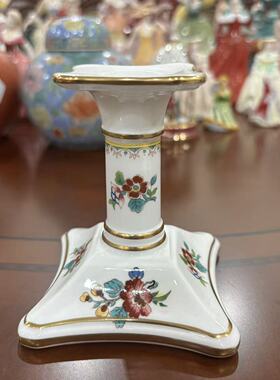 COALPORT 科尔波特 Ming rose 英国明玫瑰花卉描金瓷烛台收藏摆件