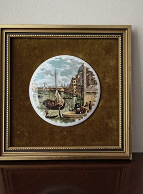 Crown Staff 皇冠斯塔福 欧洲风景瓷板画 英国中古收藏瓷挂画摆件