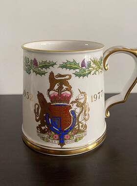 Spode 斯波德 1977年英国女王银禧25周年鎏金纪念马克杯 限量瓷杯