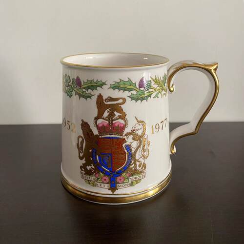 Spode 斯波德 1977年英国女王银禧25周年鎏金纪念马克杯 限量瓷杯