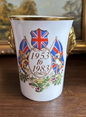 Caverswall 1983年英国女王加冕 30周年双耳狮标限量纪念瓷咖啡杯