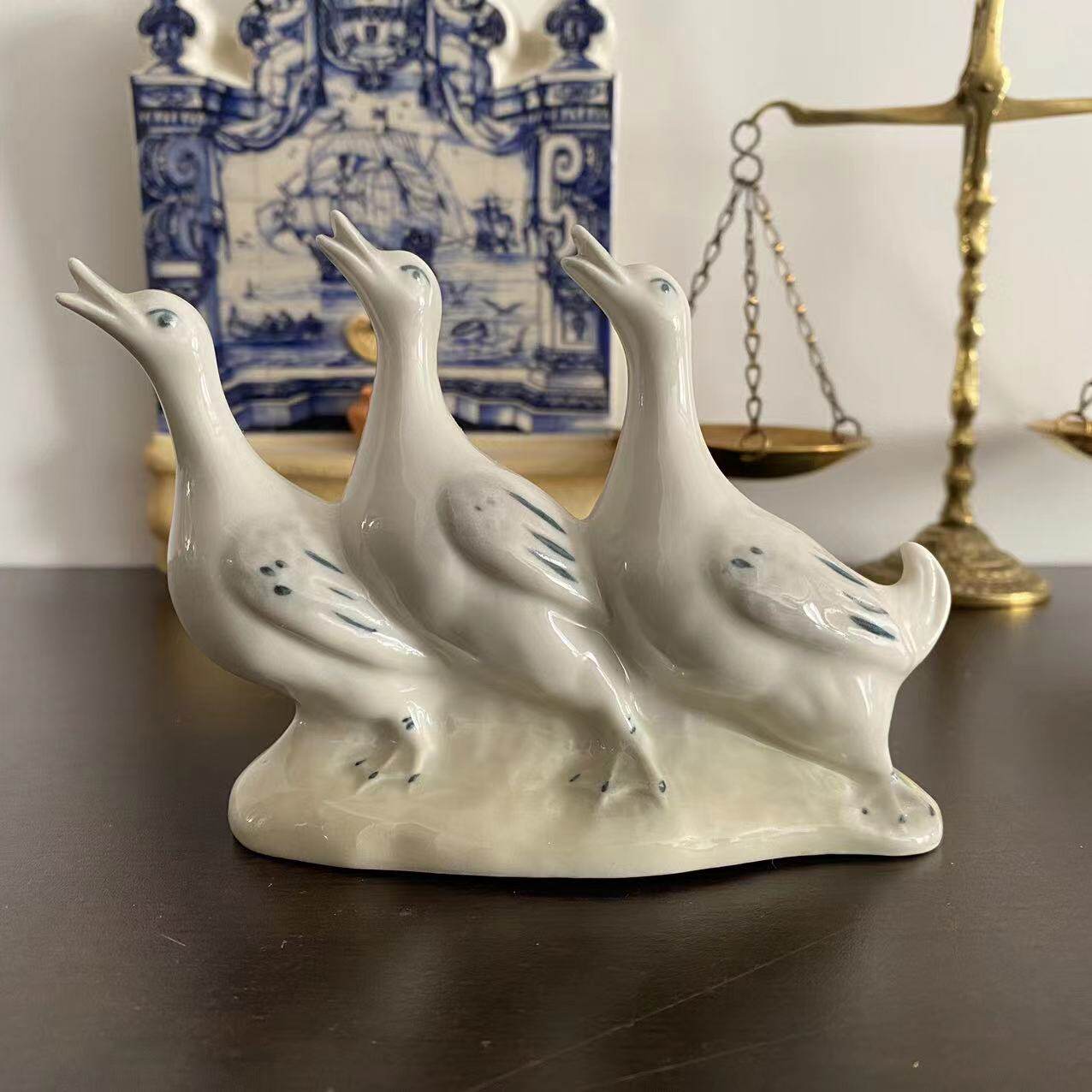西班牙 Sanbo 瓦伦西亚鸟类瓷偶摆件 Vintage 手绘装饰瓷器瓷鸭子