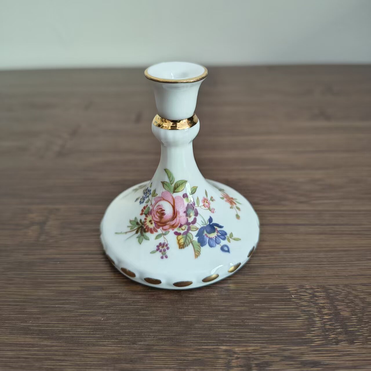 Hammersley 哈默斯利 英国骨瓷中古桌面瓷摆件 描金花卉迷你烛台图片