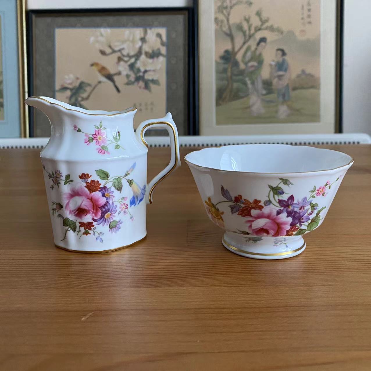 Royal Crown Derby 皇家皇冠德比 中古收藏瓷器花束奶壶 花卉糖碗