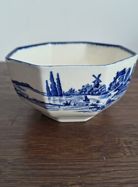 Royal Doulton 皇家道尔顿 西洋收藏青花欧洲风景八角瓷碗 糖缸