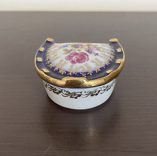 德国 PM 德累斯顿 马蹄型 Dresden 鎏金首饰罐 装饰瓷盒 摆件盖盒