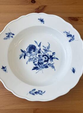MEISSEN 梅森 德意志之花青花花卉昆虫二级深盘 经典花边收藏瓷碟