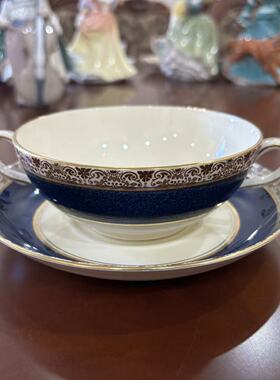 Adderley 英国阿德利 Vintage钴蓝描金双耳杯 中古收藏瓷器甜品碗