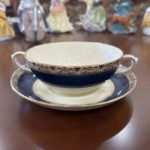 Adderley 英国阿德利 Vintage钴蓝描金双耳杯 中古收藏瓷器甜品碗