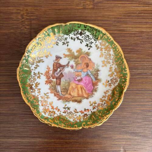 Limoges 利摩日 法国中古收藏西洋人物描金装饰小瓷盘 玄关摆件碟