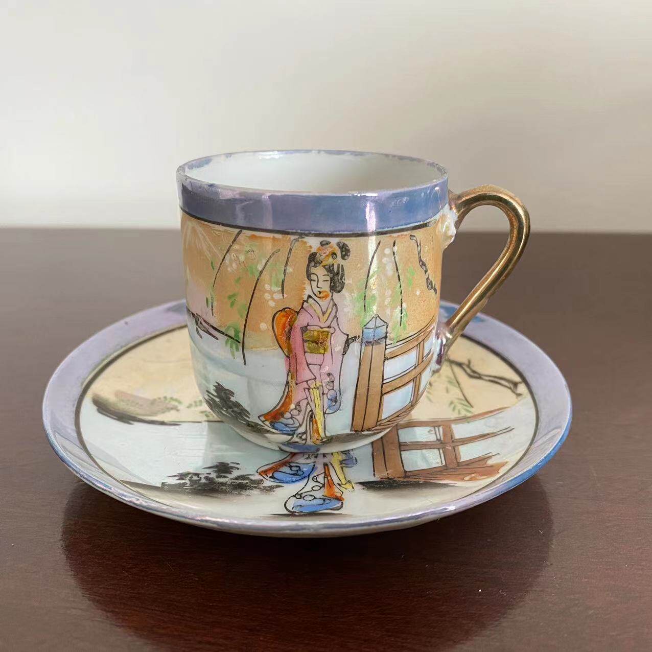 欧洲回流 日本名陶制 中古手绘茶杯 复古瓷器收藏 摆件浓缩咖啡杯