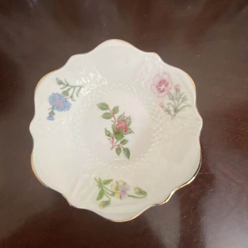 AYNSLEY 安兹丽 WILD TUDOR 描金六角花边碟 英国中古花卉摆件盘