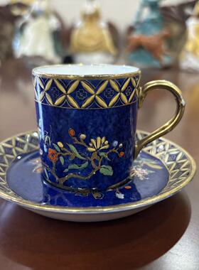 Carlton Ware 卡尔顿 英国古董手绘花卉蝴蝶鎏金浓缩咖啡杯 瑕疵