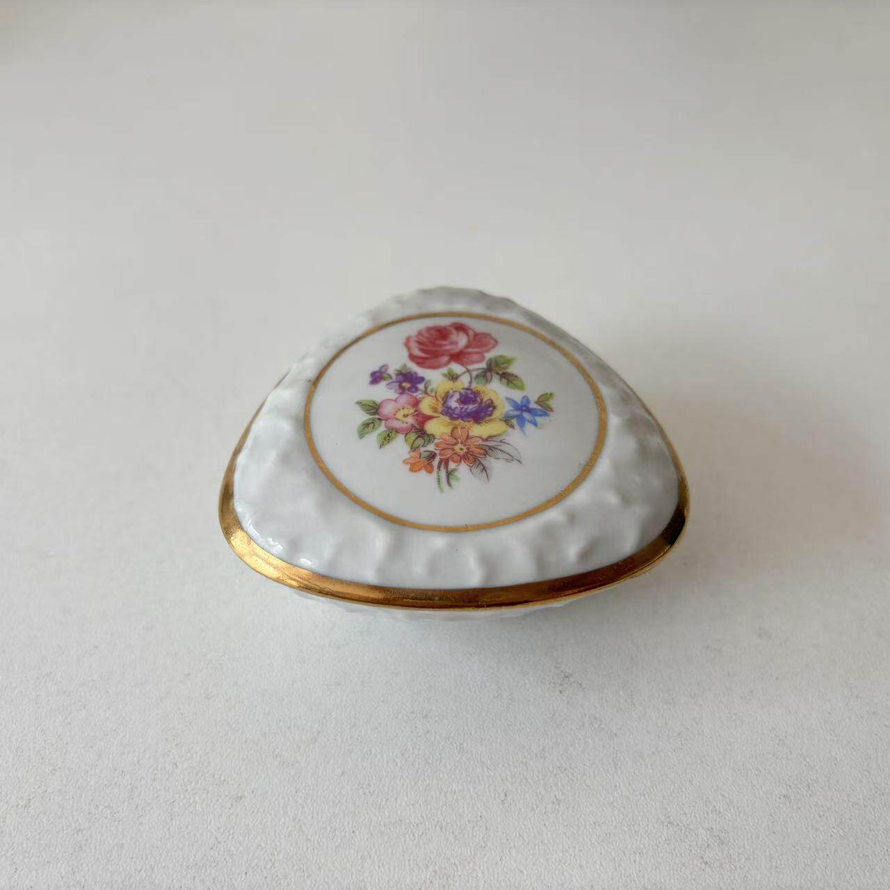 PM 德国瓷器收藏 Dresden 三角描金首饰盒 Vintage 中古瓷盖罐
