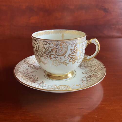 TUSCAN 托斯卡纳 英国描金古董瓷器茶杯 手绘蕾丝鎏金收藏咖啡杯