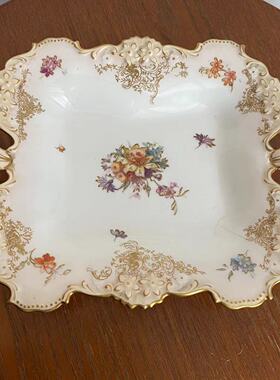 Royal Doulton 皇家道尔顿 1886-1902年古董手绘果盘 鎏金双耳碟