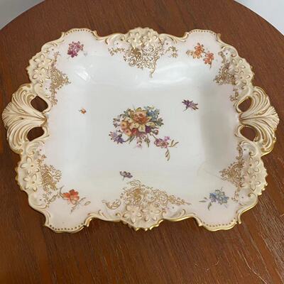 Royal Doulton 皇家道尔顿 1886-1902年古董手绘果盘 鎏金双耳碟