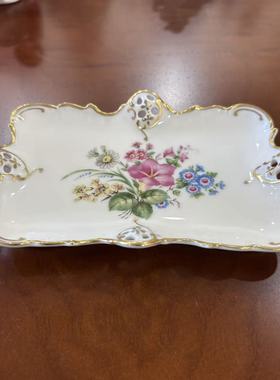 Rosenthal 卢臣泰 德国老瓷器 纹饰描金首饰盘 镂空长方赏盘摆件