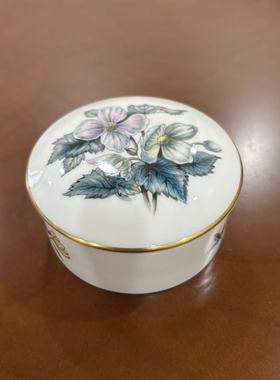 Royal Worcester 皇家伍斯特 英国中古 描金花卉骨瓷首饰盒 瓷罐